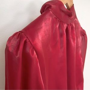 Anthropologie • NWT Flat White Open-Back Bow Blouse Ruby Burgundy Red XL